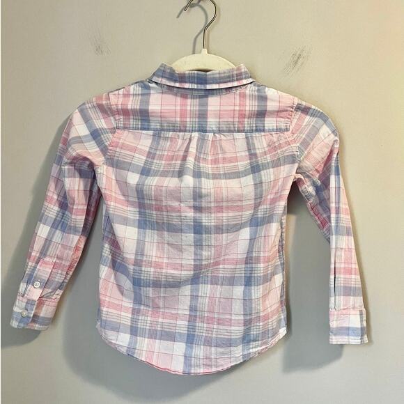 Janie and Jack Blue and Pink Plaid Button-down Shirt 4T 100% Cotton Preppy - Picture 2 of 4